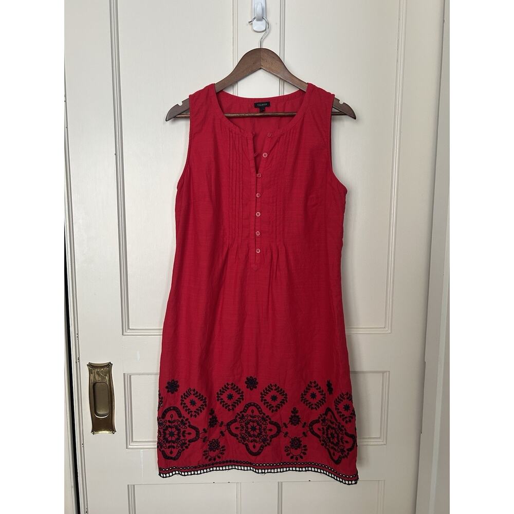 Talbots Linen Blend Embroidered Shift Knee Length Dress Womens Size 10 Red